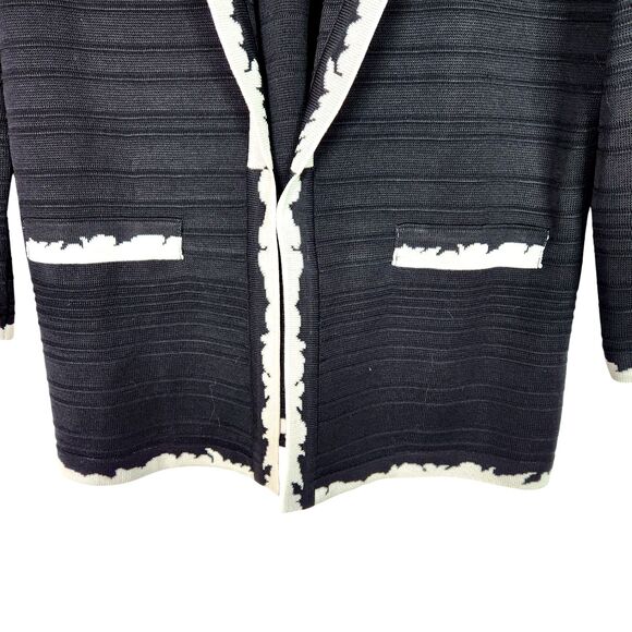MING WANG Blazer‎ Womens Small Black White Stripe Textured Jacket Faux Pocket - Picture 4 of 10